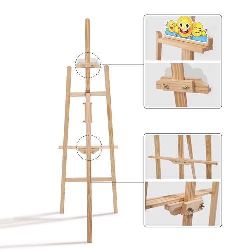 Smiley Wooden Easel for Painting, Wedding Signs & Display, Adjustable | Adjustable foldable wooden easel for painting canvas. Sturdy A-frame pine stand for wedding signs, displays & studio use. - color: Primary Colour