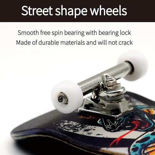 36mm Pro Fingerboard with Wooden Finger Skateboard Deck Upgraded Finger Board Trucks Street Shape Bearing Wheels (Skull) - color: Skull