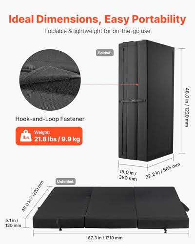 VEVOR Bouldering Crash Pad, Bi-Fold Rock Climbing Crash Pad with Adjustable Backpack Straps and Handle, Foldable Lightweight for Indoor Bouldering & Outdoor Climbing - size: 67.3 x 48.0 x 5.1 in / 1710 x 1220 x 130 mm