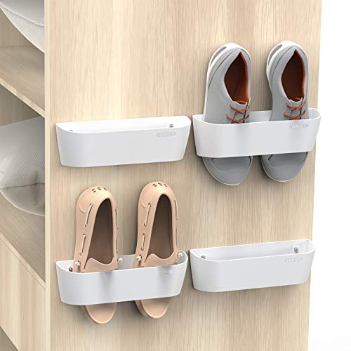 Wall Mounted Shoes Rack 4Pack with Sticky Hanging Strips, Plastic Shoes Holder Storage Organizer,Door Shoe Hangers (SM03-White-4) - color: SM03-White-4