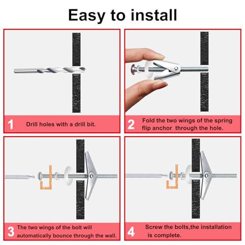 48Pcs 1/4 Inch Toggle Bolts, Butterfly Anchors Heavy Duty Drywall Anchors and Screws Kit, Toggle Bolts and Wing Nut Kit with Nuts Washers for Hollow Wall, Ceiling (12 Sets) - color: Silver - 1/4"