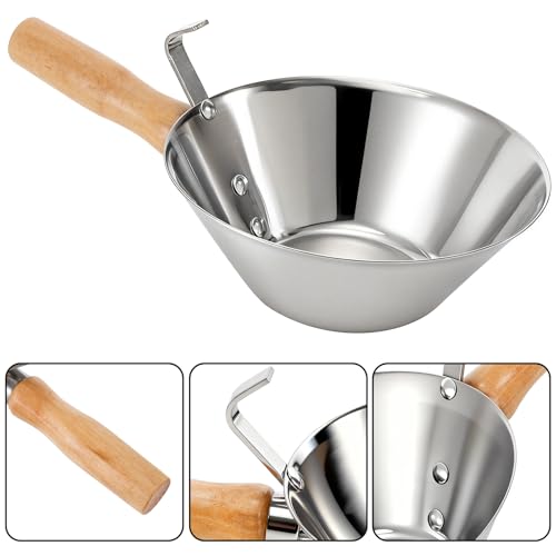 Peohud Stainless Steel Bucket Scoop, Heavy Duty Bucket Dipper with Wood Handle for Cement, Thick Stucco Tools for Material Handling, Construction Site, Landscaping Garden