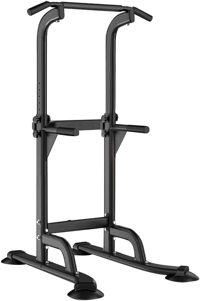 SogesHome Multi-Function Power Tower Pull Up Bar Dip Station for Home Gym | Height Adjustable PullUp Dip Stand, Full Body Strength Training Equipment, Fitness Workout for Push Ups Dips, 330LB Capacity - color: Black
