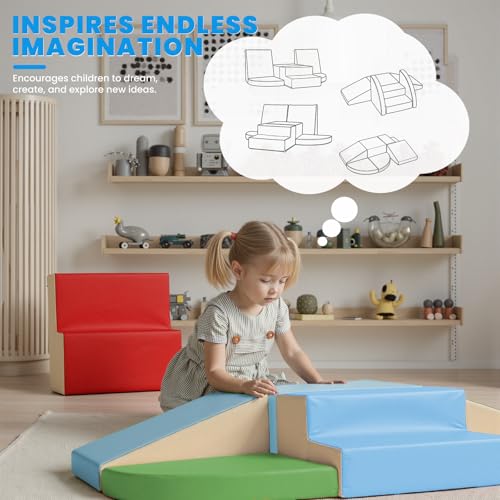 Hoohtoot PU Leather Foam Blocks for Toddlers: 6-Piece Indoor Climbing Play Set - Soft Climbing and Sliding Blocks - Baby Learning Gym - Toddler Activity Structure for Preschool - style: Blue/Green