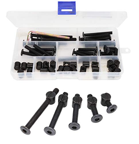 50pcs Crib Hardware Screws, M6 x 20mm/ 30mm/ 40mm/ 50mm/ 60mm Black Hex Socket Cap Bolts Barrel Nuts Assortment Kit for Cot Crib Bed Chairs - size: M6 x 20/30/40/50/60mm (50 pcs)