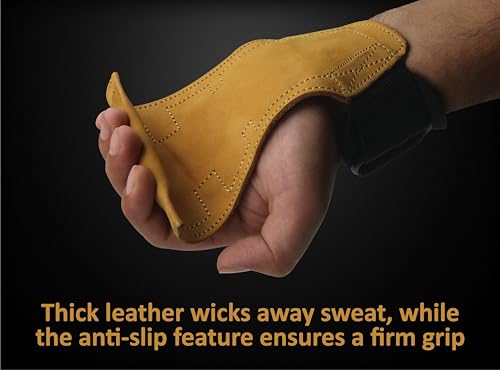 Leather Weightlifting Grips - Double Layer Leather Weight Lifting Grips for Powerlifting - Neoprene Padded Weight Lifting wrist Straps Gym with Metal Hooks - Deadlift Straps