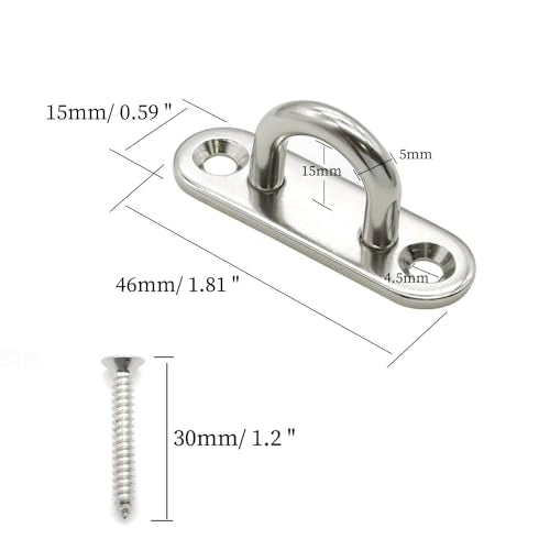 24 PCS 1.8 Inch Pad Eye, Stainless Steel Ceiling Hook Pad Eye Plate, Marine Hardware Staple Hook Loop with Screws