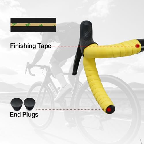 BD13 Bike Handlebar Tape, EVA Road Bike Bar Tape with Shock Absorbing Cushioning, Anti-Slip Bicycle Handlebar Wrap, Heavy-Duty Acrylic Double Sided Tape, (Yellow) - color: yellow