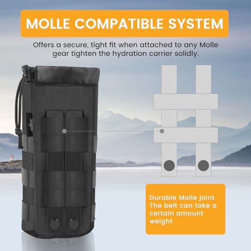 Molle Water Bottle Holder, Upgraded 1000D Nylon Tactical Molle Water Bottle Pouch, Sports Water Bottle Bag Bottom Mesh Lining Hydration Carrier for Camping, Climbing, Hiking and Travelling - color: Black-2pack