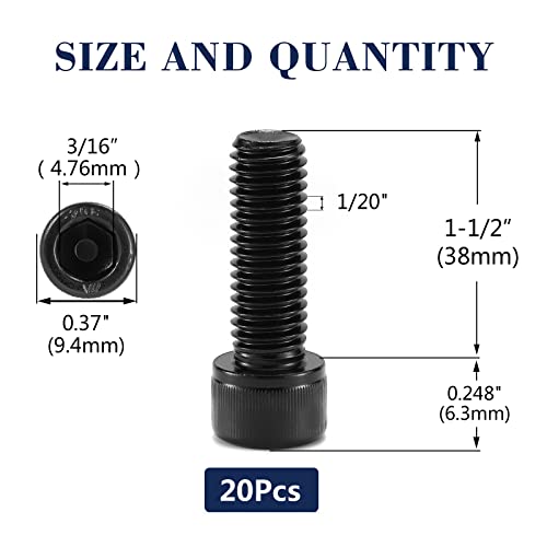 1/4-20 x 1-1/2" Socket Head Cap Screws Bolts, 20Pcs 304 Stainless Steel 18-8, Allen Socket Hex Drive, Full Thread, Black Oxide by SG TZH(with Hex Spanner) - size: 1/4-20 x 1-1/2"