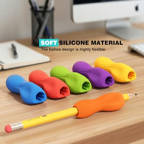 ELETIUO 6-Pack Pencil Grips,Ergonomic Triangular Design with Guiding Grooves Corrects Grip,Soft Silicone & Non-Slip Texture,Universal Fit for Kids&Adults Left/Right Handed Writing,Drawing
