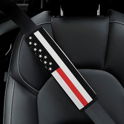 2 Pack Universal Soft and Comfortable Car Seat Belt Pad for Girls and Boys, Stroller Pushchair High Chair, Thin Red Line American Flag Shoulder Protector - color: Pattern 58