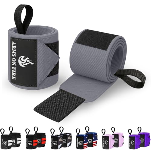 TECEUM Elastic Cotton Weightlifting Wrist Wraps with Thumb Loops, 1 Pair - color: Gray, style: 18" – Arms on Fire