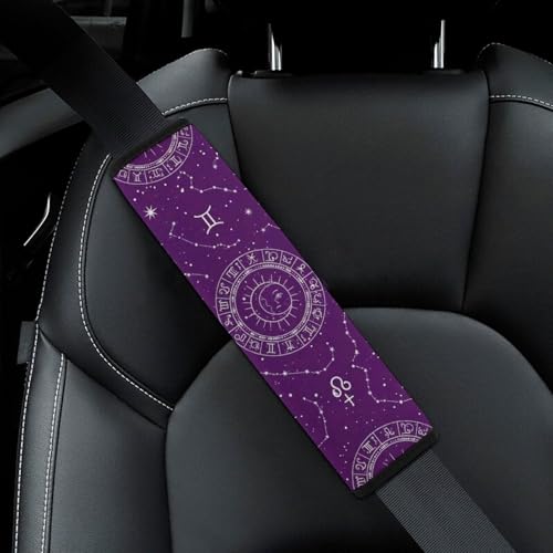 2 Pack Sun Moon Astrology Chart Purple Car Seat Straps Shoulder Pads Universal Soft and Comfortable Seat Belt Cushion for Adults and Children, Stroller Pushchair High Chair - color: Pattern 596