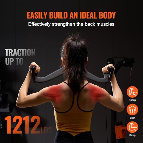 VEVOR LAT Pulldown Attachments, Cable Machine Rowing T-bar V-bar Tricep Pull Down Bar, Back Strength Training Rubber Coated Handle Grip, Bicep Curl Tricep LAT Pulldown Bar for Home Gym Fitness - size: 24x5.5x6.7"