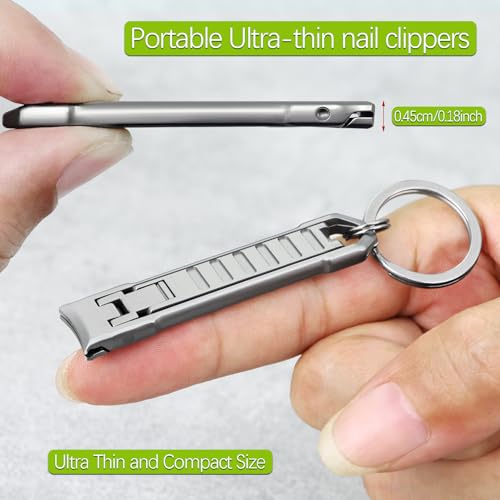 Portable UItra Thin Nail Clippers for Natural Fingernail and Toenails, Stainless Steel Sharp Wide Jaw Folding Travel Finger Nail Cutters with Keychain, Nail File and Earpick Set for Men, Adults - color: Set B