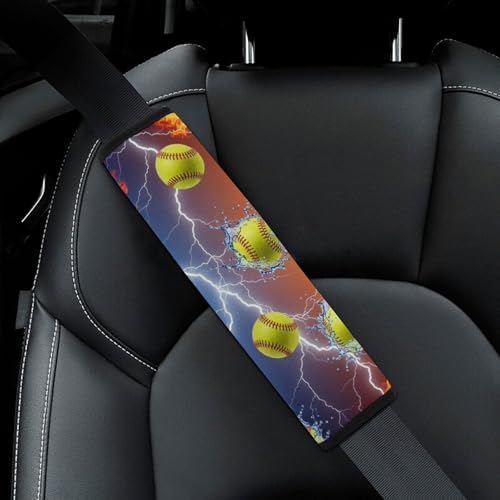 1 Pair Universal Fit Seat Belt Cover for Elderly Support, Most Cars, Fire Lightning Softballs Seat Belt Cushion, Neck and Shoulder Support - color: Pattern 707