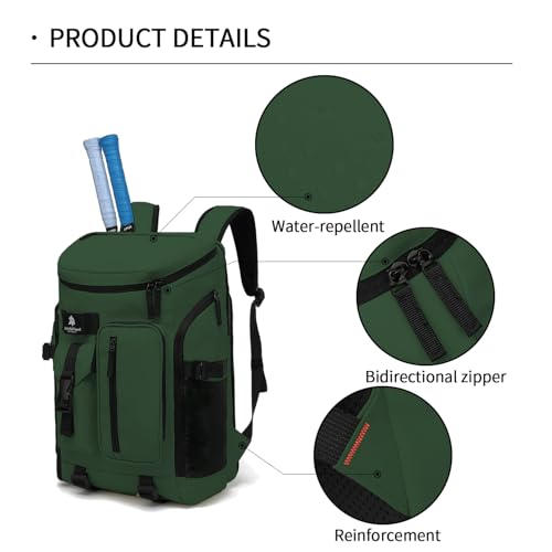 tennis mountain climbing travel backpack, independent shoe compartment for sports and fitness, waterproof 15.6-inch computer bag - color: Forest green