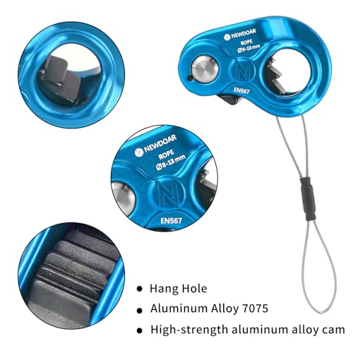 NewDoar Rope Ascender Lightweight Rope Clamp Ascender Riser Adjuster Fits 8-13mm Rope Self-Locking Grip for Rock Climbing,Hunting,Protection Rescue,Rappelling,Arborist,Gear Equipment - color: Blue