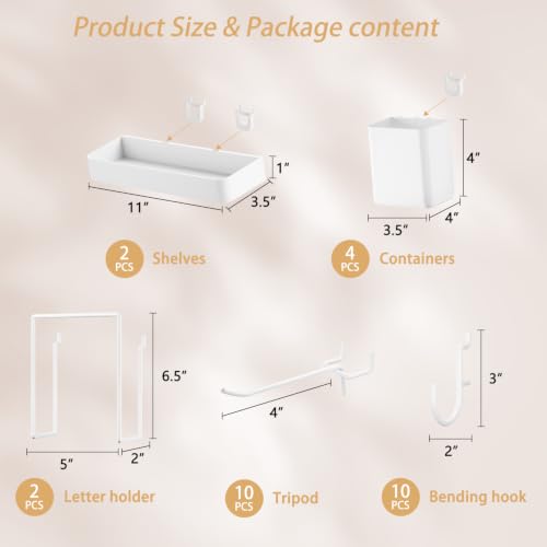 FZK 28-Packs Peg Board Organizer Accessories Kit, White | Includes ABS bins, shelves, book racks, and pegboard hooks, fits standard pegboards, ideal for home, office and craft room - color: White