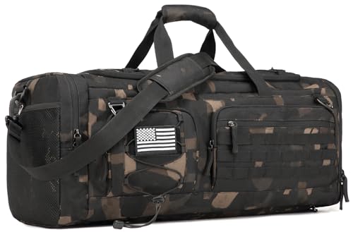 50L Tactical Gym Bag for Men and Women with Shoe & Laptop Compartment | Extra Large Duffle Bag, 3-in-1 Travel Sports Duffel Bags MOLLE Weekender Overnight Bag for Gym, Travel, Black CM - color: Black CM