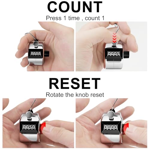 Decymis 2 Pack Clicker Counter, Metal Hand Tally Counter Clicker, Silver | 4 Digit Mechanical Palm Click Counter for Counting Numbers, Coaching, Sports Events