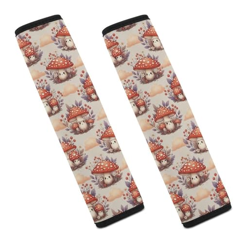 Breathable Seat Belt Shoulder Pad for Adults and Children, Stroller Pushchair High Chair, 2 Pack Cute Cartoon Mushroom Red Neck Strap Covers Easy Install (No Tool) - color: Pattern 364