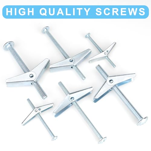 26 Sets 3 Size Toggle Bolts Heavy Duty Metal Drywall Anchors Kit | Toggle Bolts and Wing Nuts Set, Hollow Anchors Bolts Screws for Hanging Lamps Heavy Items 1/8" 12pcs, 3/16" 8pcs, 1/4" 6pcs - size: 3 Size Kit-52pcs(26sets)