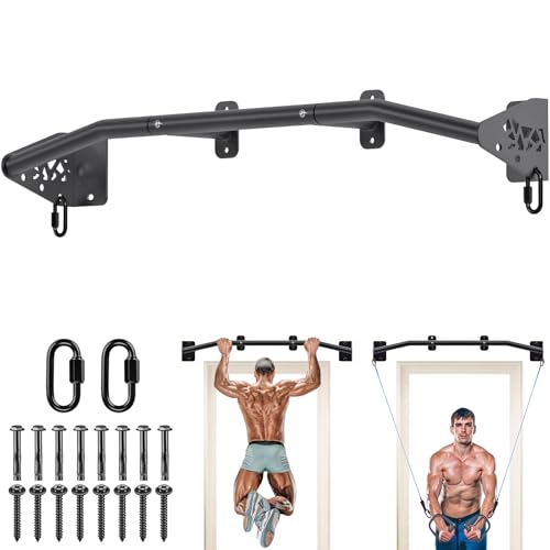 SELEWARE 32"/36" Wall Mount Pull Up Bar Joist Mount Chin Up Bar for Doorway | Heavy Duty Steel Construction Support 450 lb, w/Resistance Band Hooks, Fits 32"/36" Wall Studs for Home Gym Strength Training - size: B: 36" x 1.3" Dia Grip