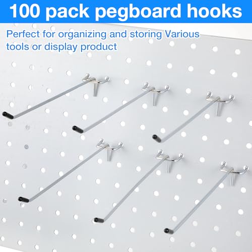 Moxweyeni 100 Pcs Pegboard Hooks Peg Board Organizer Accessories Holders Hanging Stainless Steel Display Wall Hooks for 1/8 and 1/4 Pegboard Wall for Garage Storage Tools(8 Inch) - size: 8 Inch