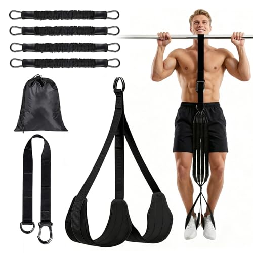 4 Pull Up Assistance Bands with Foot Rests, Extension Strap | Adjustable Resistance Bands for Home Gym, Pull Ups and Strength Training, Suitable for Beginners, Full-Body Workouts