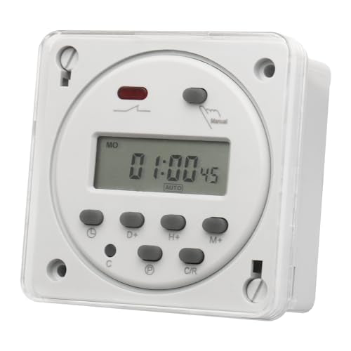 Baomain Time Switch Relay with Waterproof Cover,Digital LCD Programmable Timer,12V DC/AC Input,200-250V 16A Output,28 Programs Daily/Weekly Schedule,CN101A for Lighting and Equipment Control - size: Timer with Cover