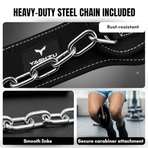 Dip Belt with Chain – Weighted Pull Up Belt, Dip Weight Belt, Weightlifting Belt for Pullups, Squats, and Dips, Belt Squat Attachment Ideal Weight Belt for Pullups, Weightlifting, and Gym Workouts (Black)