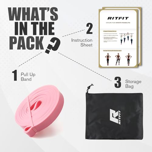 RitFit Pull Up Assist Band in Natural Latex for Stretching and Mobility | Resistance Band,Eco-Friendly Latex, Pull-Ups Powerlifting, Physical Therapy Rehab, Full-Body Training, Mobility Training - color: Pink