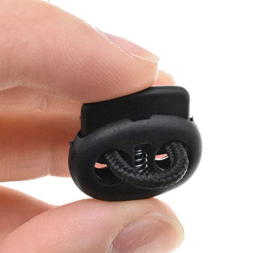 Spring Elastic Fastener Toggles Plastic Cord Lock Buttons Stopper Slider Thread Smooth Hold Tightly - color: Double Holes Black-20*23mm 50pcs