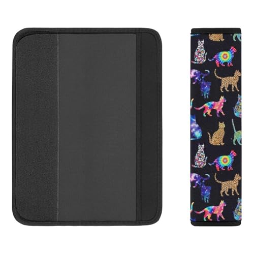 2 Pack Universal Fit Car Seat Belt Pad for Adult Use, All Vehicles, Colorful Tie Dye Cats Seat Belt Covers Cushion, Anti-Slip Pad - color: Pattern 719