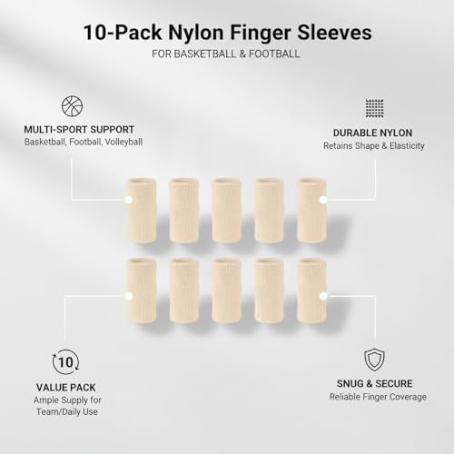 10-Pack Nylon Finger Sleeves for Basketball & Football, Snug Fit, Durable Sports Cover - color: Nude