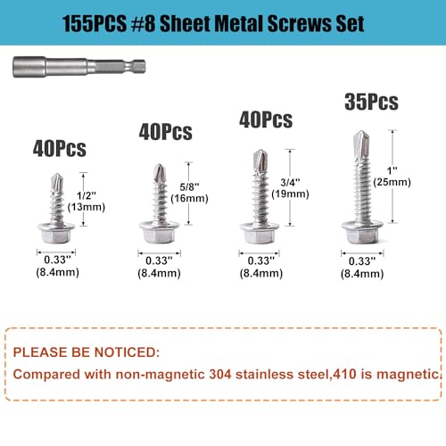 Sheet Metal Screws，Hex #8 Kit 1（155） | Metal Fastener - color: Hex #8 Kit 1（155）