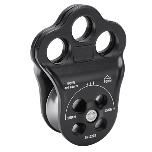 30KN Climbing Pulley, Three Hole Hitch Climbing Assist Pulley Climber Double Bearing for Rock Rappelling Zipline Sports Rigging Hauling Arborist