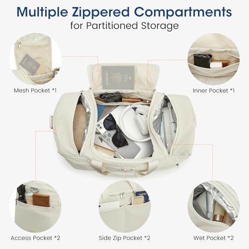G4Free 45L Travel Duffle Bag for Women Men 3 in 1 Duffel Bags with Shoes Compartment Gym Backpack for Weekender Overnight, Beige - color: Beige
