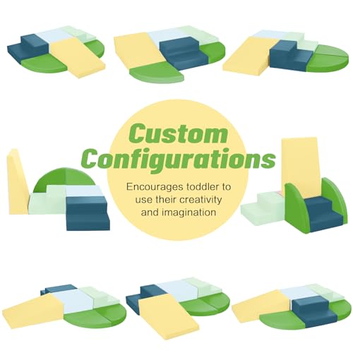 TODIBY 6-Piece Soft PU Leather Toddlers Climbing Toys, Baby Foam Climbing Blocks for Toddlers 3, Foam Play Gym Climbing Structures, Indoor Climb and Crawl Activity Play Set (Light Blue and Green) - style: Macaroon/Light Blue/Green
