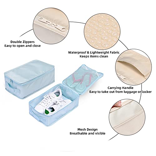 Travel Shoe Bags, Foldable Waterproof Shoe Pouches Organizer-Double Layer (2+2 Blue Shoebags) - color: Blue, size: 2+2 Packs
