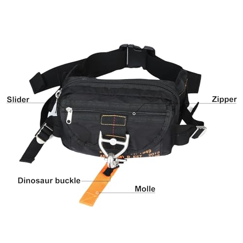 Tactical Waist Bag Parachute Buckle Multi-Pocket FannyPack Black | Koisgext tactical waist bag, tear-resistant nylon, 9"x5.2"x2.4", 0.8 lbs, parachute buckle, multi-pocket, zipper pockets - color: Black