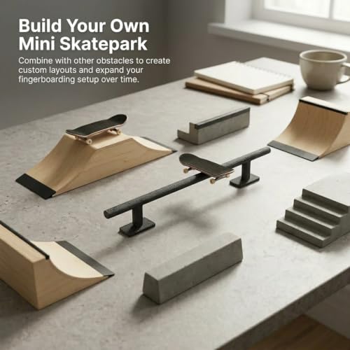 Fingerboard Rail Trick Skate Grind Rail, Mini Finger Skateboard Obstacle for Tech Deck Style Fingerboarding, Portable Desk Skatepark Ramp for Grinds, Slides & Combo Tricks, Skate Training Accessory
