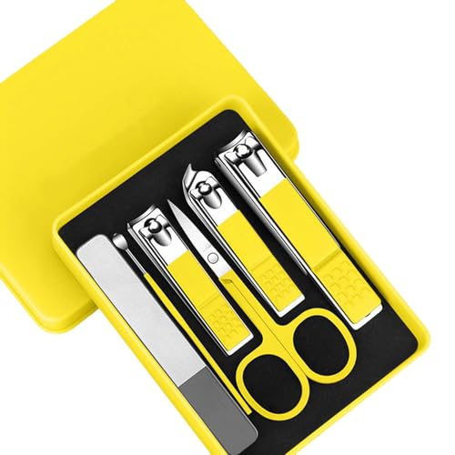 Travel-Friendly Nail Clipper Set, Stainless Steel Manicure Kit with Ear Pick, Nail File and Toenail Clippers, Portable Grooming Tools for Fingernails, Hands and Feet - color: Yellow