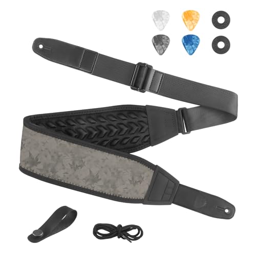 Guitar Straps for Electric Guitar Bass, Smooth Guitar Strap, 3" Wide Padded Straps with 3D Sponge Filling, Comes with 4 Picks + 2 Strap Locks + 1 Headstock Tie + 1 Tie Rope, Gray Flowers - color: Smooth Gray Flowers