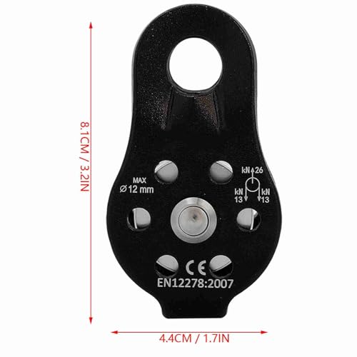 26KN Climbing Pulley, Fixed Plate Aluminum Alloy Rope Pulley Small Pulley System for 12mm Rope Climbing, Zipline, Hauling Outdoor Activity - color: Black