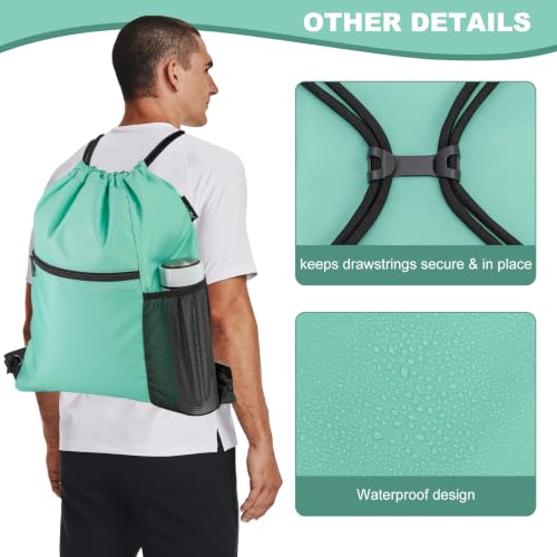 HOLYLUCK Men & Women Outdoor Sport Gym Sack Waterproof Drawstring Backpack Bag (Standard With Drawstring, Mint Green) - color: Mint Green, style: Standard With Drawstring
