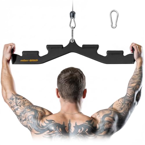 LAT Pull Down Bar with 6 Ergonomic Handles, Neutral Grip LAT Pulldown Attachments for Whole Back Training, Wide Grip LAT Pulldown Bars for Home Gym Cable - color: Black-1