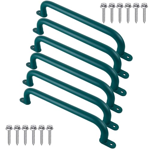 17 Inch Green Playground Handles Indoor Kids Monkey Bar Ladders 6Pcs | Heavy Duty Solid Metal, Non-Slip Matte Green Powder Coating, Comfy Secure Hand Grips for Playset Swing Set Climbing Frame - color: Green-6pack
